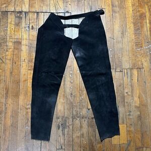 Devon Aire Motorcycle Chaps Mens Medium Black 100% Leather Adjustable Skinny Leg